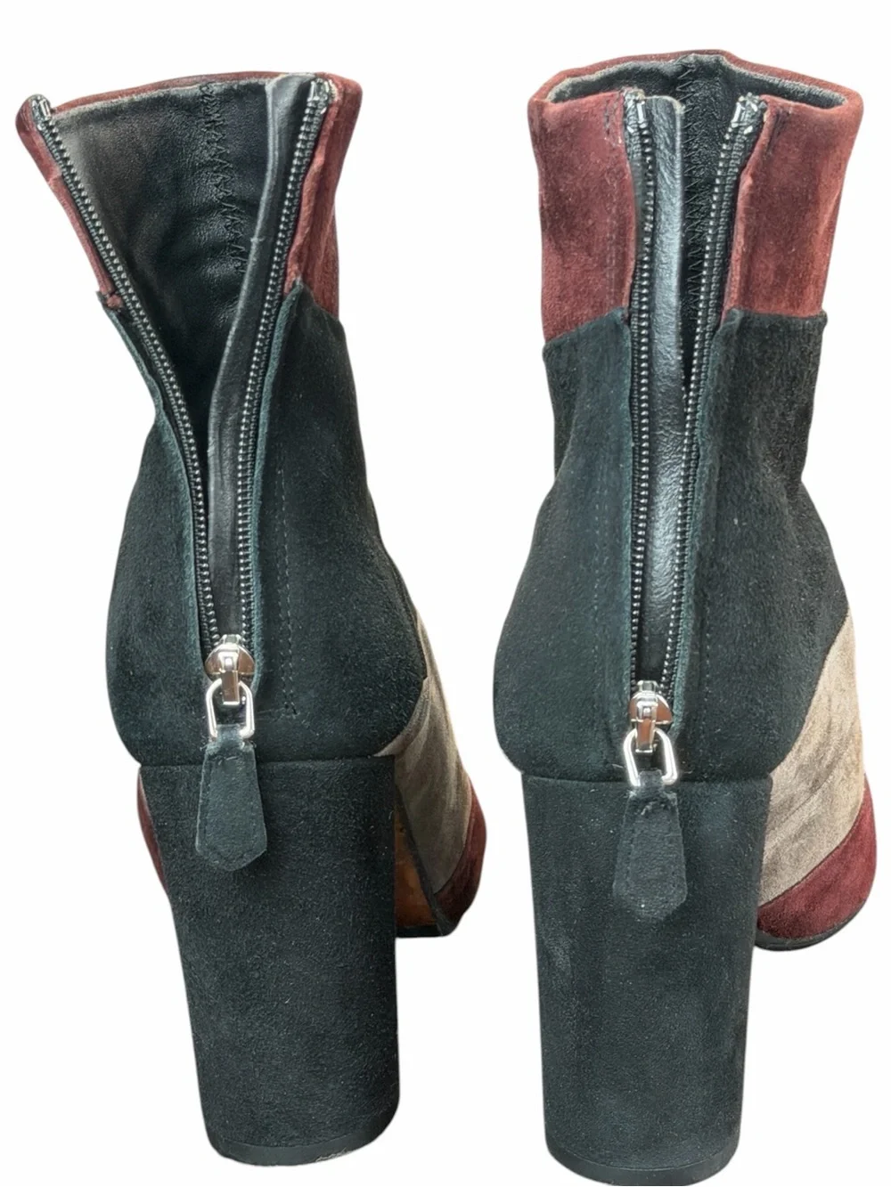 M Grigiarancio Fortuna Colorblock Patchwork Suede Block Heel Ankle Boots EU 37